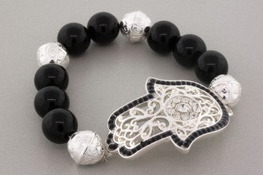 Black Bead Hamsa Hand Bracelet